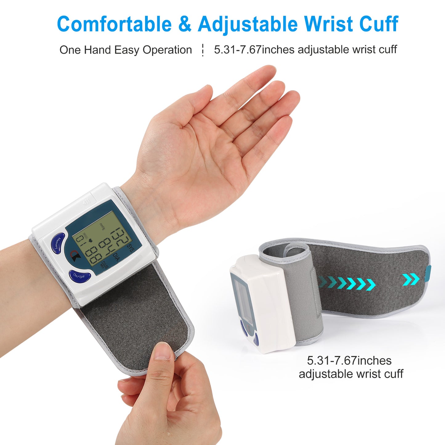 Digital Wrist Blood Pressure Monitor – Heart Rate Tester with 60-Reading Memory & LCD Display