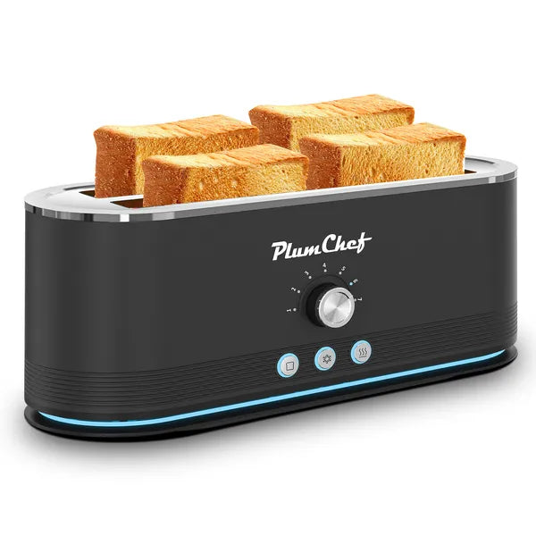 4-Slice Black Toaster – 7 Browning Settings, Defrost & Reheat, Stainless Steel, Anti-Jam & Anti-Fingerprint, 1350W