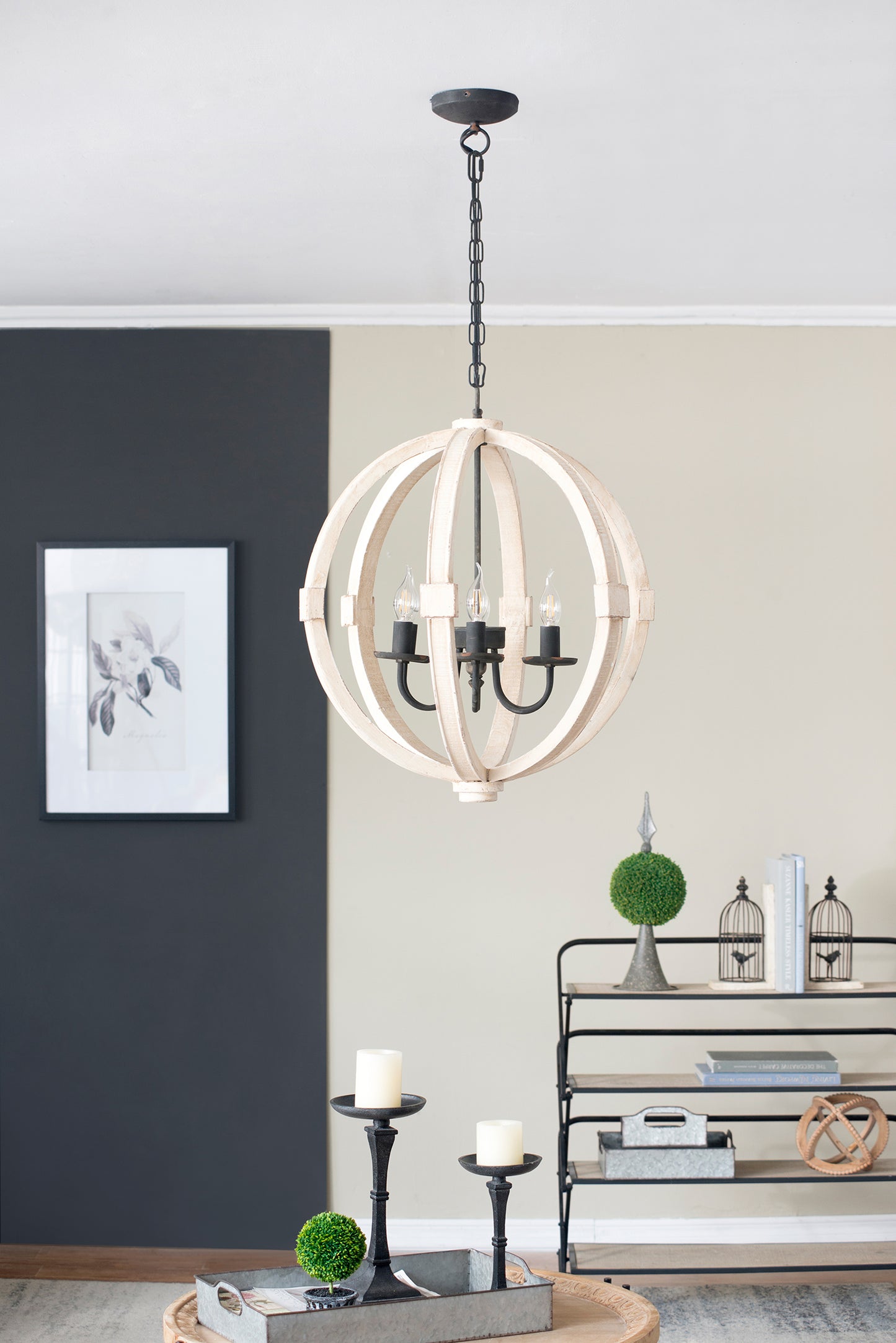 6-Light Wooden Chandelier with Adjustable Chain – Perfect for Kitchen, Dining Room & Entryway (Bulbs Not Included)
