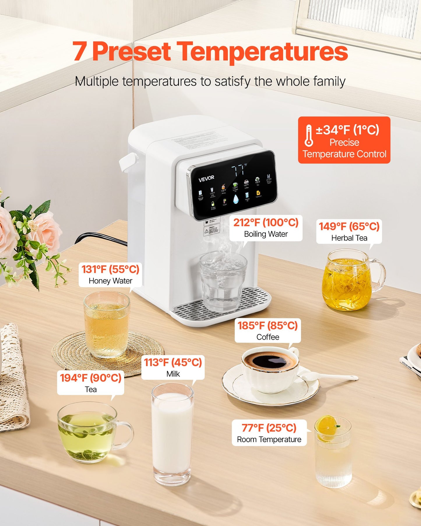 Countertop Instant Hot Water Dispenser – 7 Temperatures & 7 Volume Settings, 118oz Tank