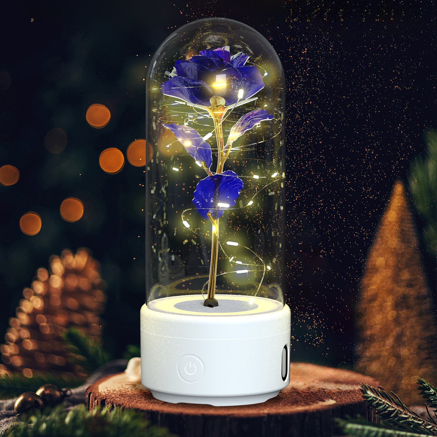 2-in-1 Rose LED Night Light with Bluetooth Speaker – Romantic Glass Rose Lamp Valentine’s Day Gift