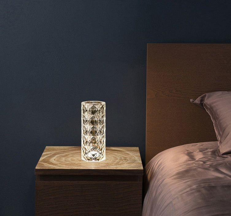 Nordic Crystal Diamond USB Table Lamp – Touch Dimming LED Night Light & Romantic Rose Projector