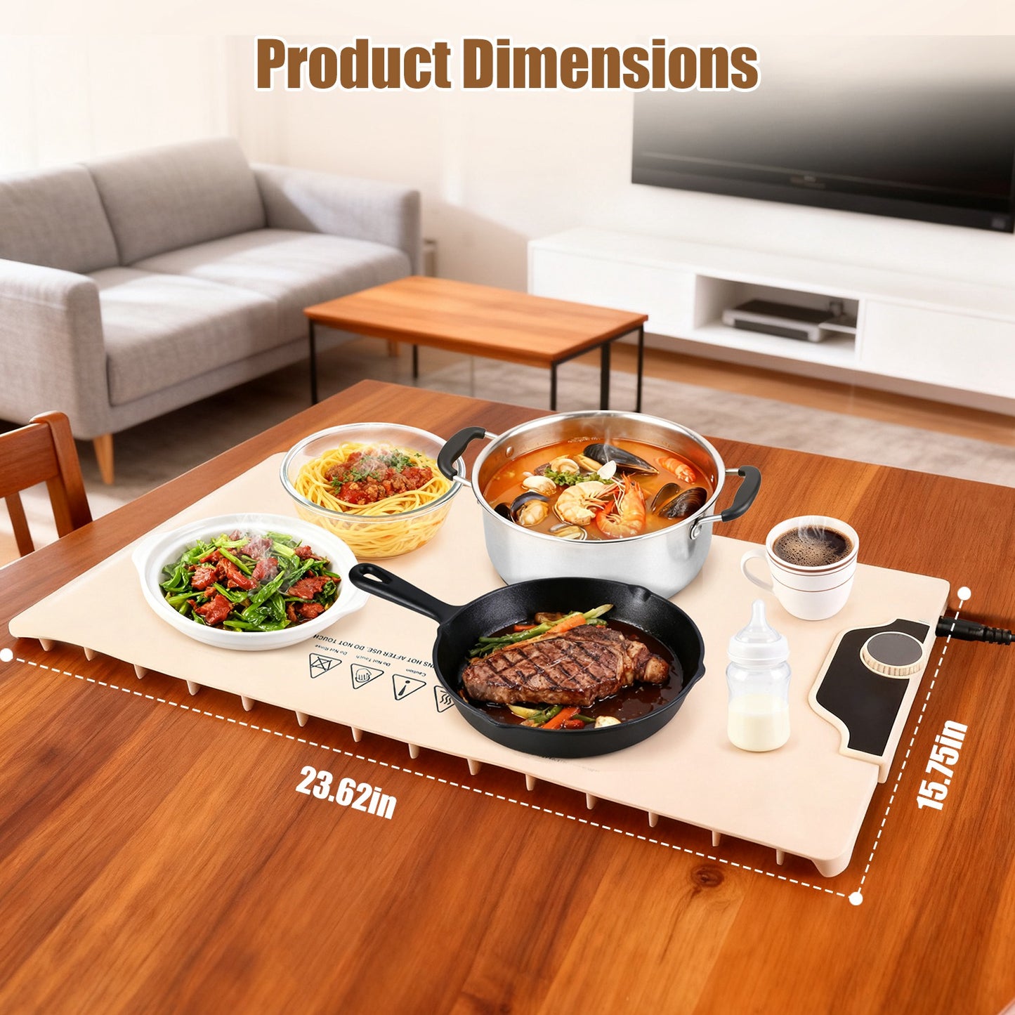 Electric Food Warming Mat 23.6×15.8in – 300W Silicone Hot Plate with 14 Temp Settings, 10H Timer, Portable & Roll-Up for Parties & Buffet
