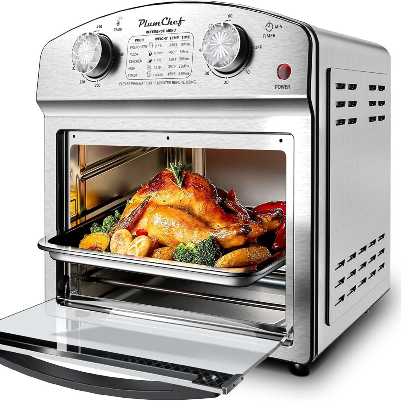 12.5 Qt Stainless Steel Air Fryer – Dual Knob Controls, 60-Min Timer & Presets for Fries, Pizza, Chicken, Fish, Toast. Healthy Cooking, Sleek Design