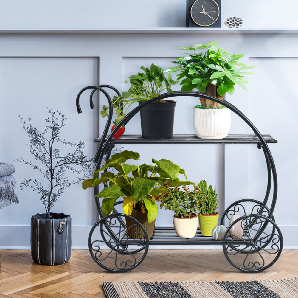 Heavy-Duty Metal Flower Cart Plant Stand for Indoor & Outdoor Décor