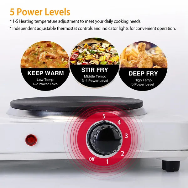 2000W Double Electric Hot Plate – Portable Dual Burner Countertop Stove with 5-Level Heat Control
