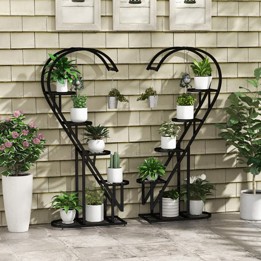 5-Tier Metal Plant Stand with Hanging Hook – Indoor & Outdoor Display