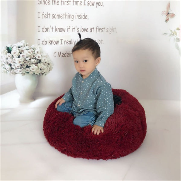 Round Plush Cat Bed Mattress – Long Hairy Cozy Nest Pad for Autumn & Winter
