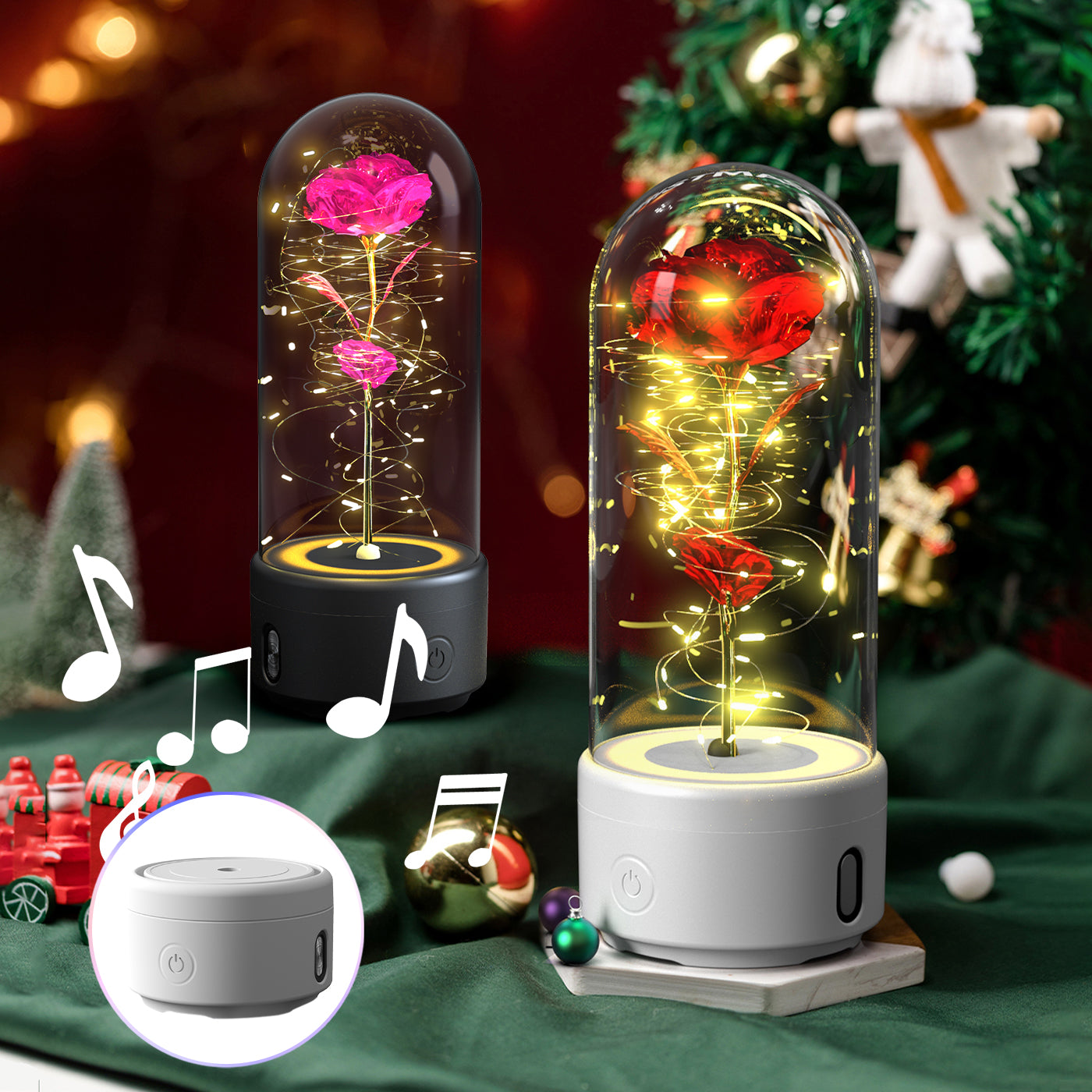 2-in-1 Rose LED Night Light with Bluetooth Speaker – Romantic Glass Rose Lamp Valentine’s Day Gift
