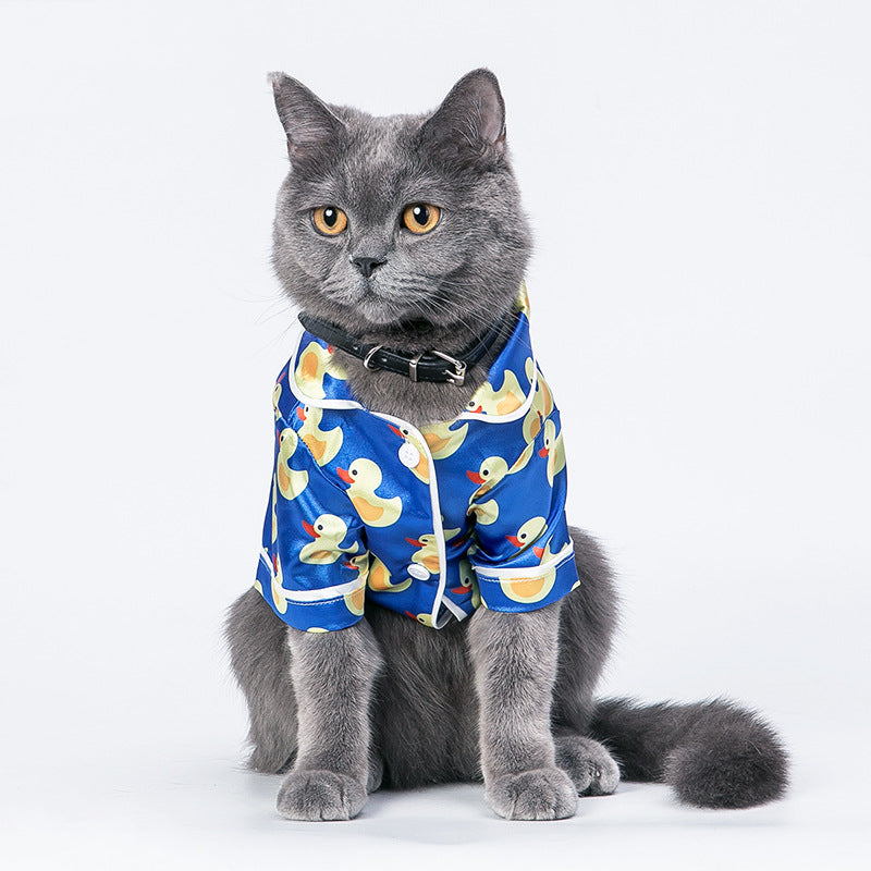 Cute Duck Pet Pajamas for Dogs & Cats – Soft Polyester Autumn & Winter Home Wear (Blue)