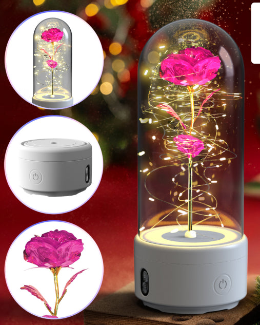 2-in-1 Rose LED Night Light with Bluetooth Speaker – Romantic Glass Rose Lamp Valentine’s Day Gift