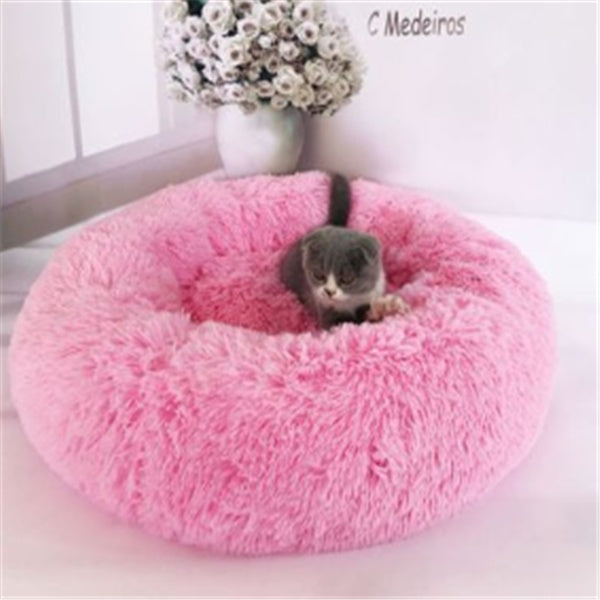 Round Plush Cat Bed Mattress – Long Hairy Cozy Nest Pad for Autumn & Winter