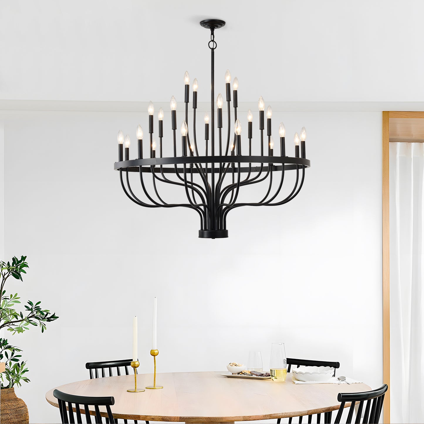24-Light Black Industrial Chandelier – Modern Farmhouse Candle Pendant for Dining, Living, Bedroom & Kitchen