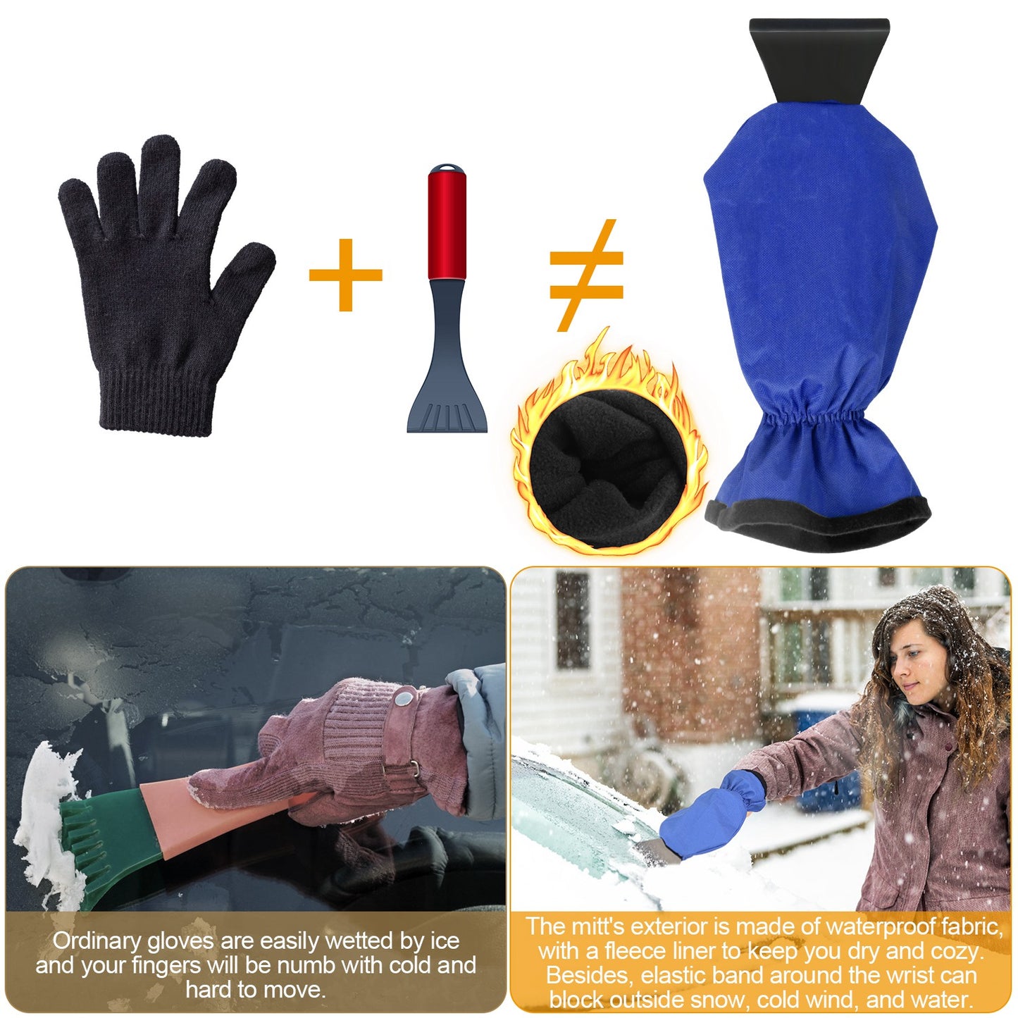 Fleece-Lined Ice Scraper Glove for Car Windshield – Waterproof, Cold-Resistant Winter Snow & Ice Remover Mitt 1 Piece