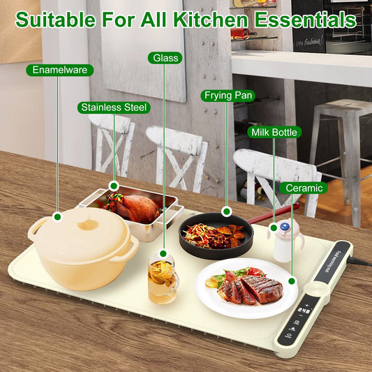Electric Silicone Food Warming Mat – 9-Level Temperature Control, Timer & Child Lock