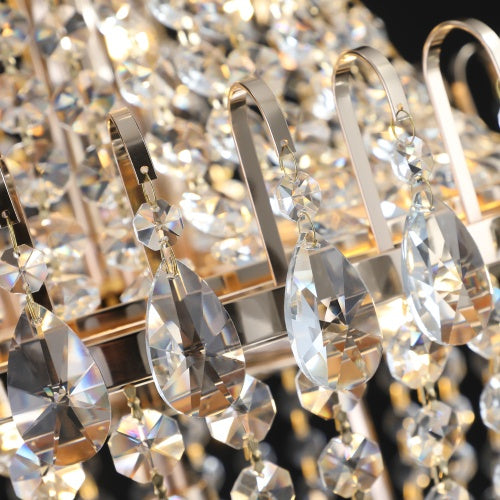 Golden Crystal Chandelier – Large Modern Luxury Lighting for Living Room, Dining, Bedroom & Hallway