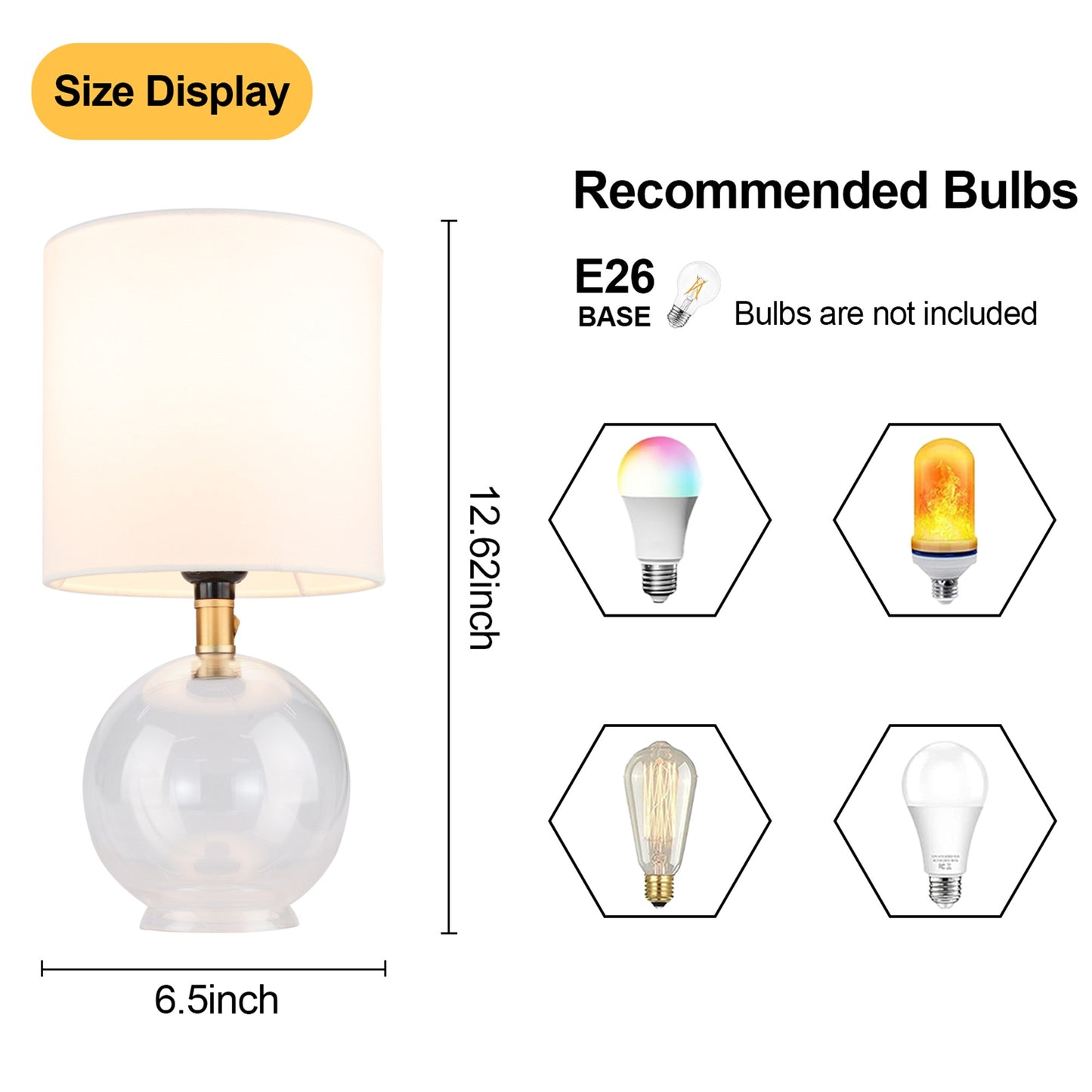 Minimalist Glass Bedside Table Lamp – Cylindric Fabric Shade Nightstand Lamp for Bedroom & Desk