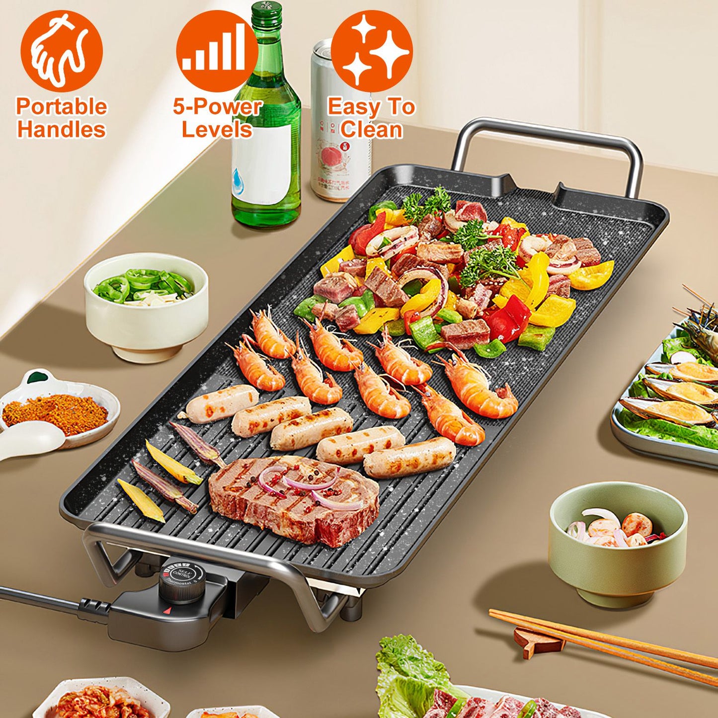 Electric Tabletop BBQ Grill & Hot Plate – Non-Stick Indoor & Outdoor Griddle
