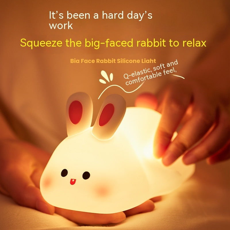 Cute Rabbit LED Night Light – Touch Sensor Silicone Kids Bedside Lamp with Timer & USB Rechargeable