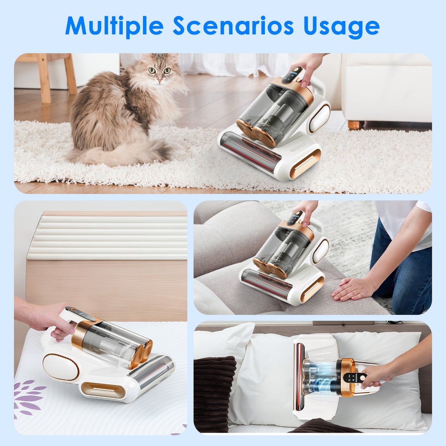 Handheld Mattress Vacuum Cleaner with UVC Light & Ultrasonic Cleaning – 16 KPa Deep Bed & Sofa Cleaner