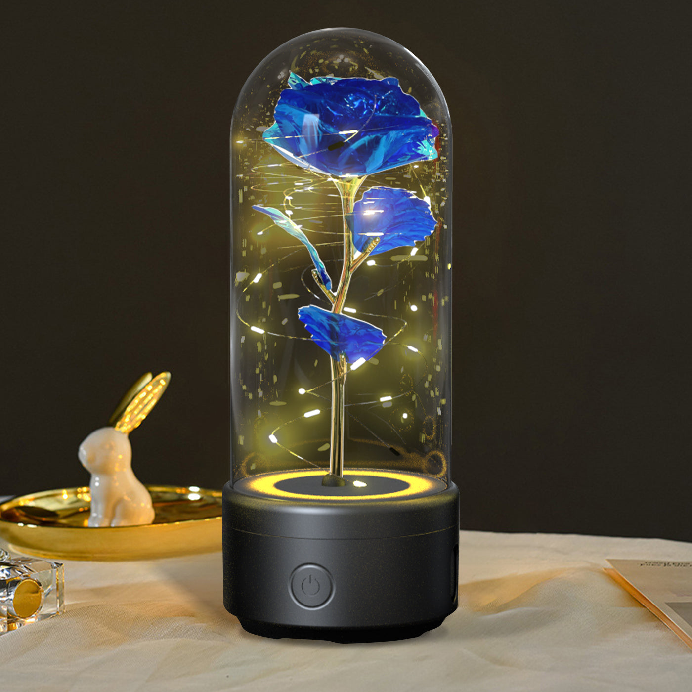 2-in-1 Rose LED Night Light with Bluetooth Speaker – Romantic Glass Rose Lamp Valentine’s Day Gift
