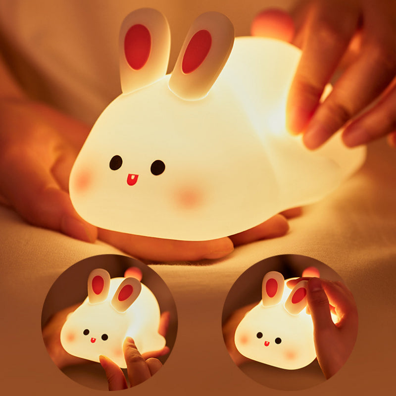 Cute Rabbit LED Night Light – Touch Sensor Silicone Kids Bedside Lamp with Timer & USB Rechargeable
