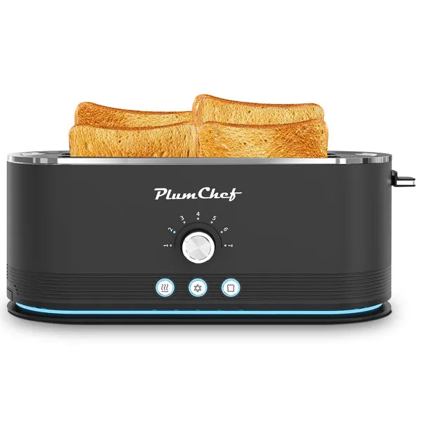 4-Slice Black Toaster – 7 Browning Settings, Defrost & Reheat, Stainless Steel, Anti-Jam & Anti-Fingerprint, 1350W