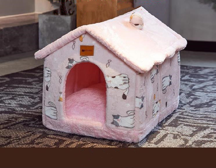 Foldable Dog & Cat House – Enclosed Pet Bed with Removable Nest