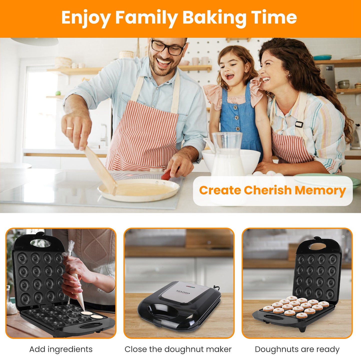 Mini Donut Maker Machine – 16-Hole Non-Stick Electric Doughnut Maker for Snacks & Desserts