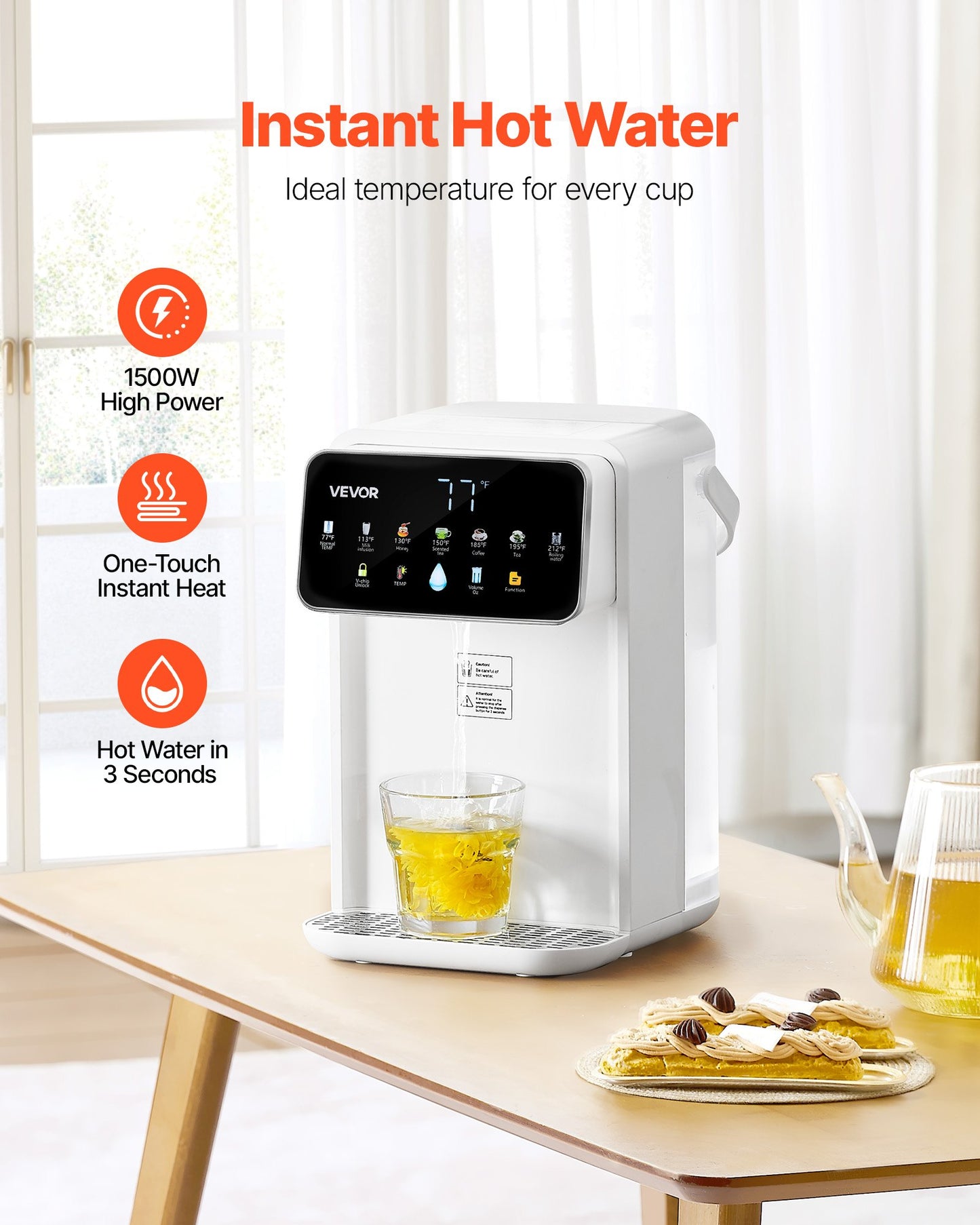 Countertop Instant Hot Water Dispenser – 7 Temperatures & 7 Volume Settings, 118oz Tank