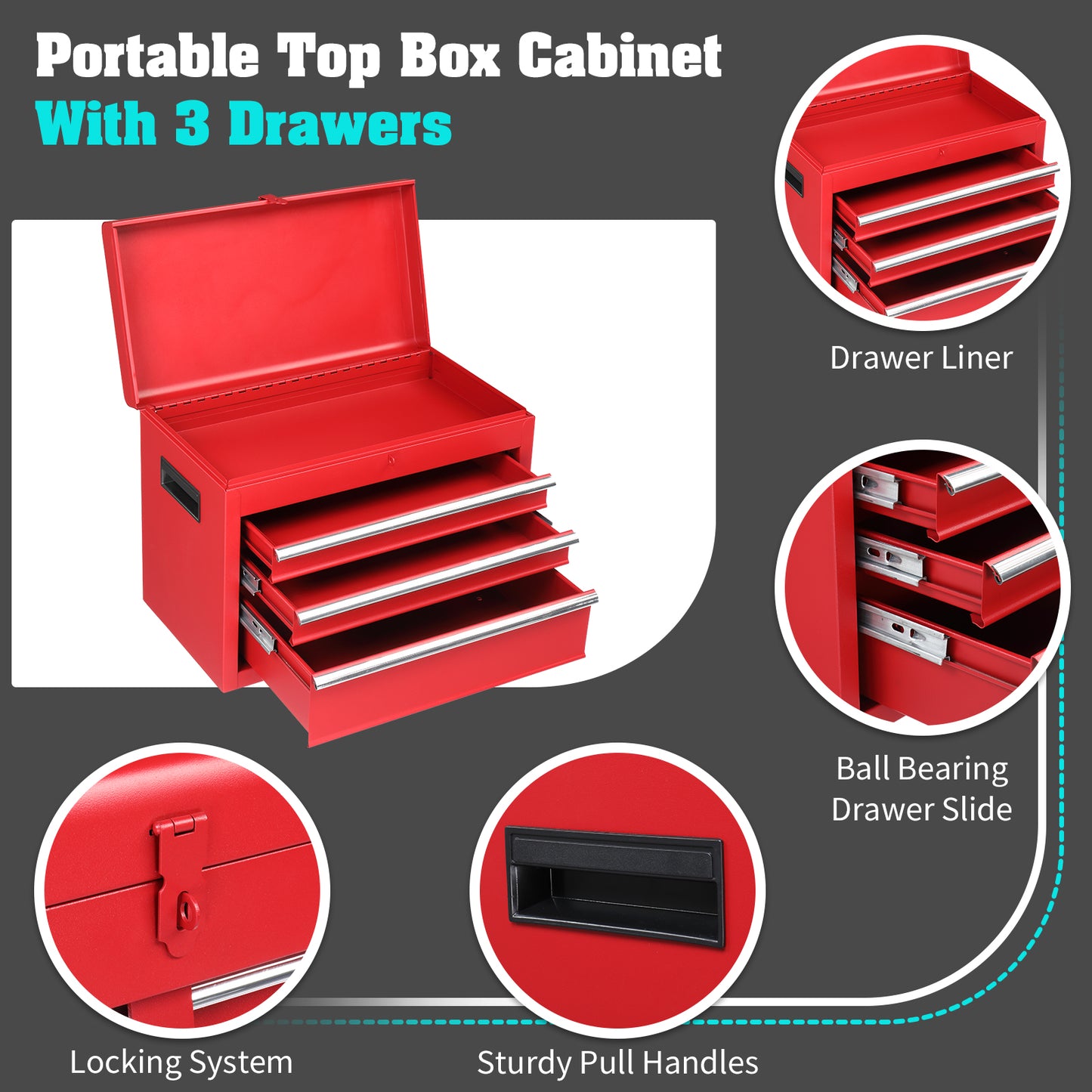 Red 4-Drawer Steel Cabinet with Lock – 330lb Heavy-Duty Tool Cart