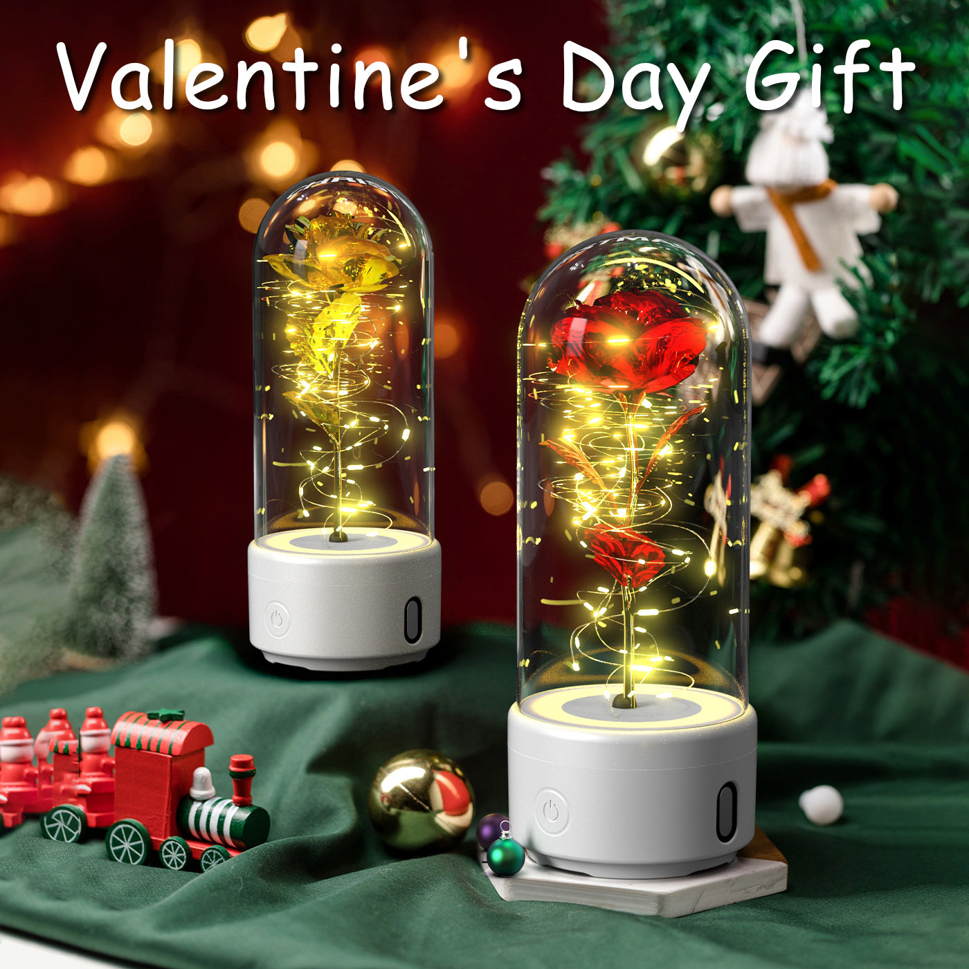 2-in-1 Rose LED Night Light with Bluetooth Speaker – Romantic Glass Rose Lamp Valentine’s Day Gift