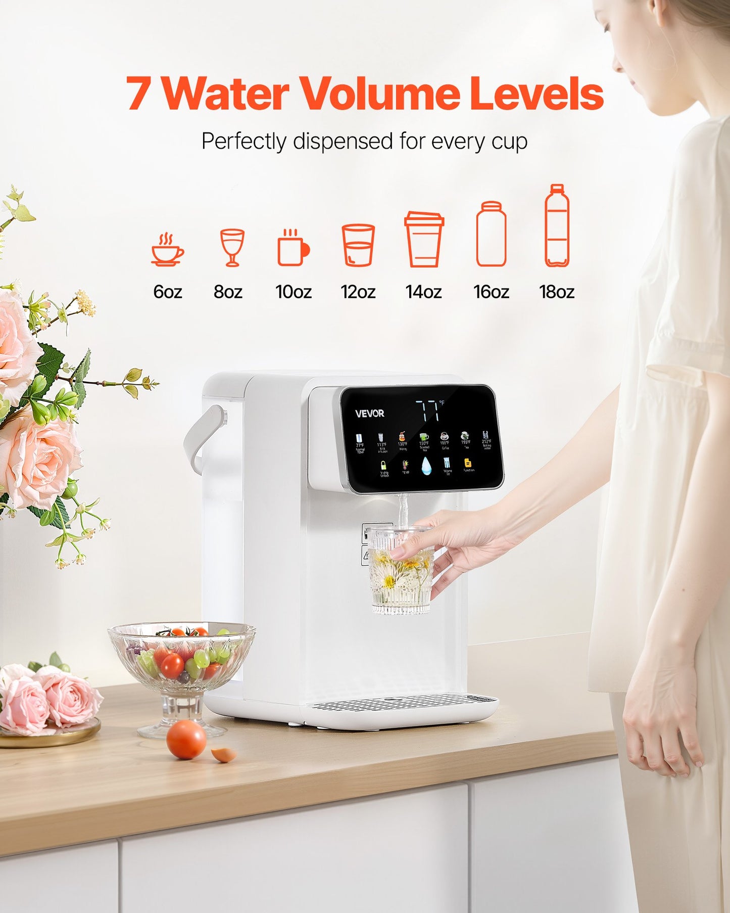 Countertop Instant Hot Water Dispenser – 7 Temperatures & 7 Volume Settings, 118oz Tank