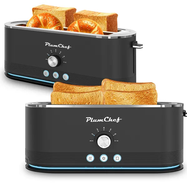 4-Slice Black Toaster – 7 Browning Settings, Defrost & Reheat, Stainless Steel, Anti-Jam & Anti-Fingerprint, 1350W