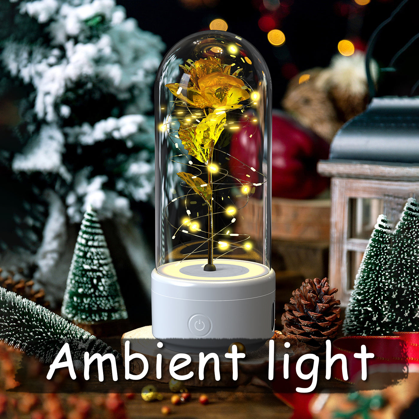 2-in-1 Rose LED Night Light with Bluetooth Speaker – Romantic Glass Rose Lamp Valentine’s Day Gift