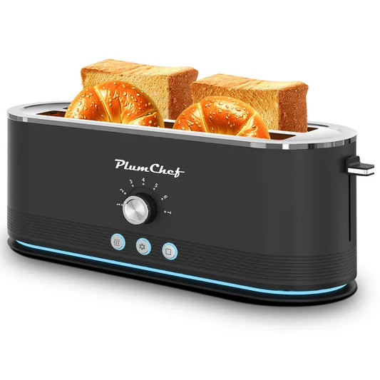 4-Slice Black Toaster – 7 Browning Settings, Defrost & Reheat, Stainless Steel, Anti-Jam & Anti-Fingerprint, 1350W