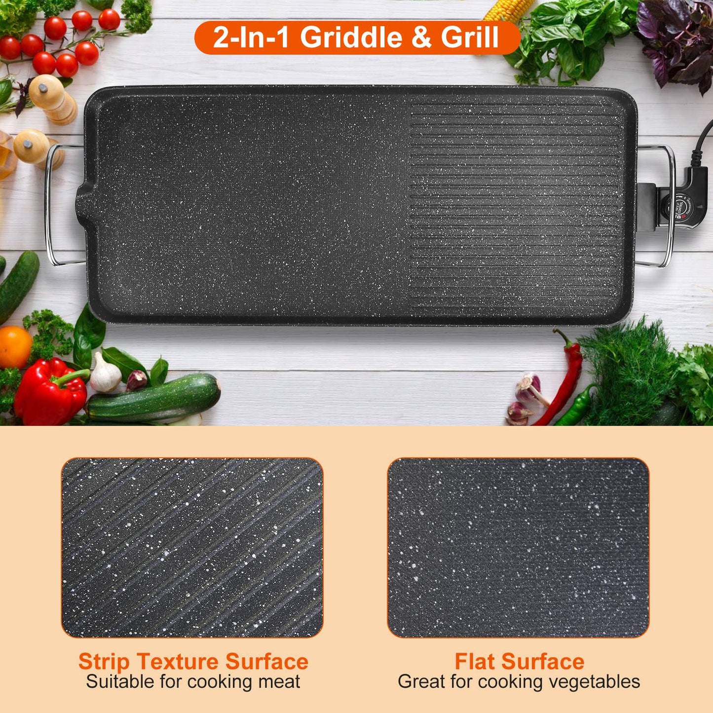 Electric Tabletop BBQ Grill & Hot Plate – Non-Stick Indoor & Outdoor Griddle