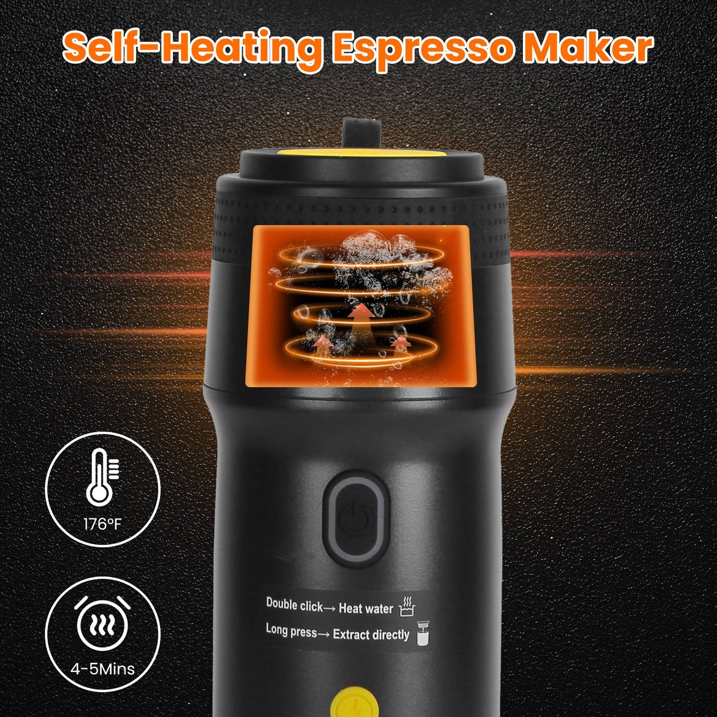 Portable Cordless Electric Espresso Maker – Self-Heating Coffee Machine for Car, Travel & Home
