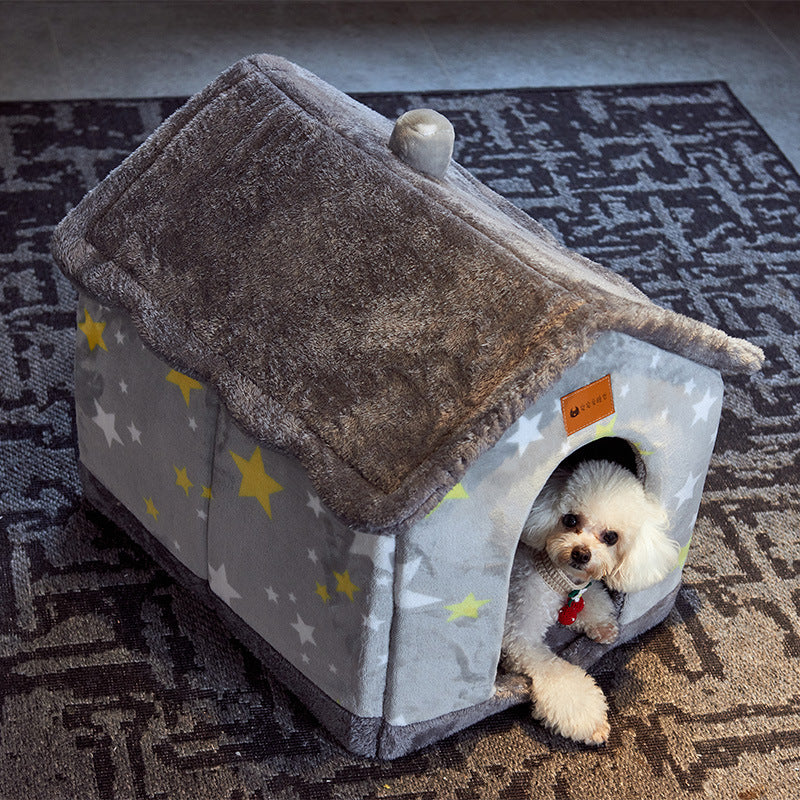 Foldable Dog & Cat House – Enclosed Pet Bed with Removable Nest