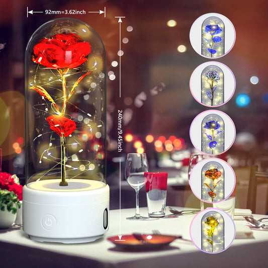 2-in-1 Rose LED Night Light with Bluetooth Speaker – Romantic Glass Rose Lamp Valentine’s Day Gift