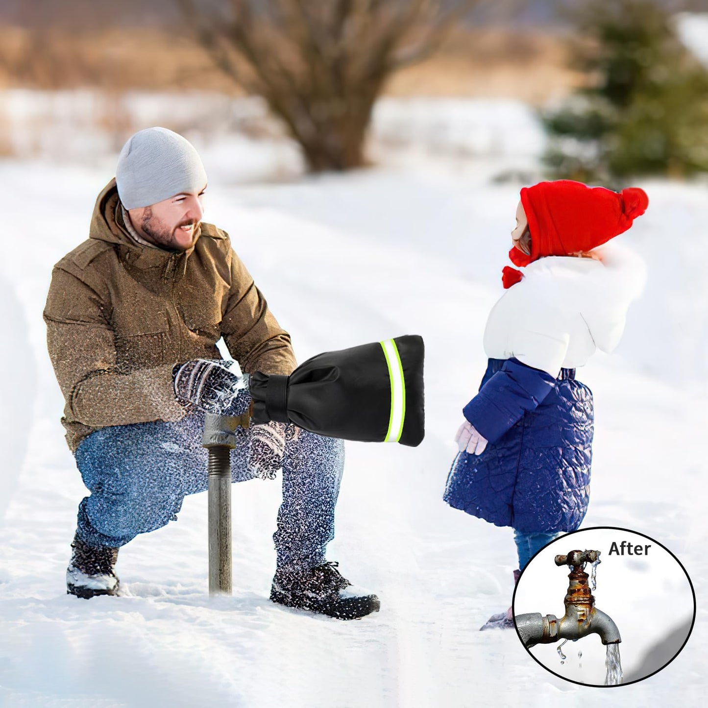 3PCS Outdoor Faucet Covers – Thick Insulated Faucet Socks for Winter Freeze Protection, Reflective Black