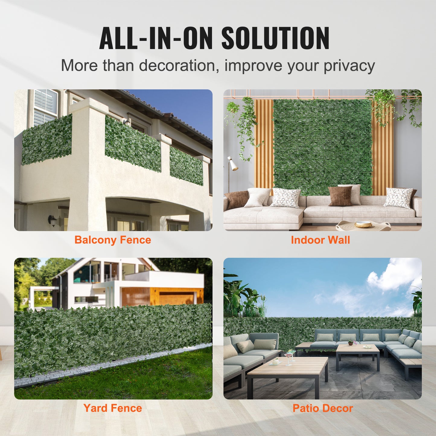 VEVOR Artificial Ivy Privacy Fence Panel – 96” x 72” Green Wall Screen for Garden, Balcony & Yard