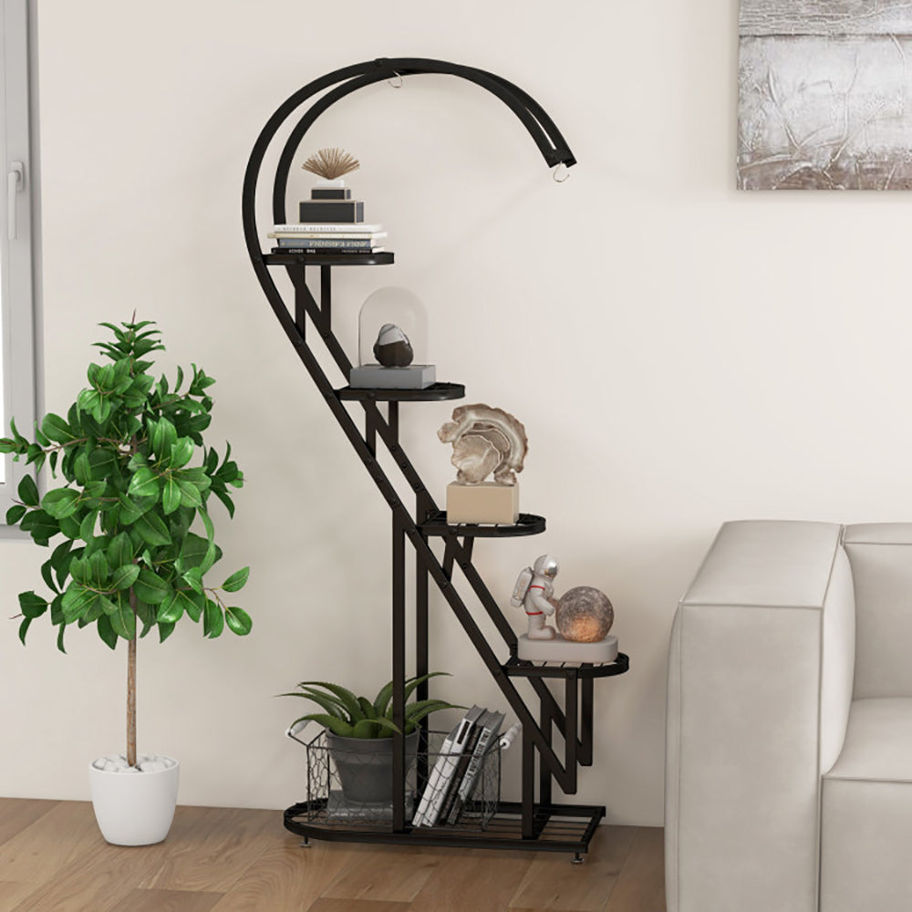 5-Tier Metal Plant Stand with Hanging Hook – Indoor & Outdoor Display