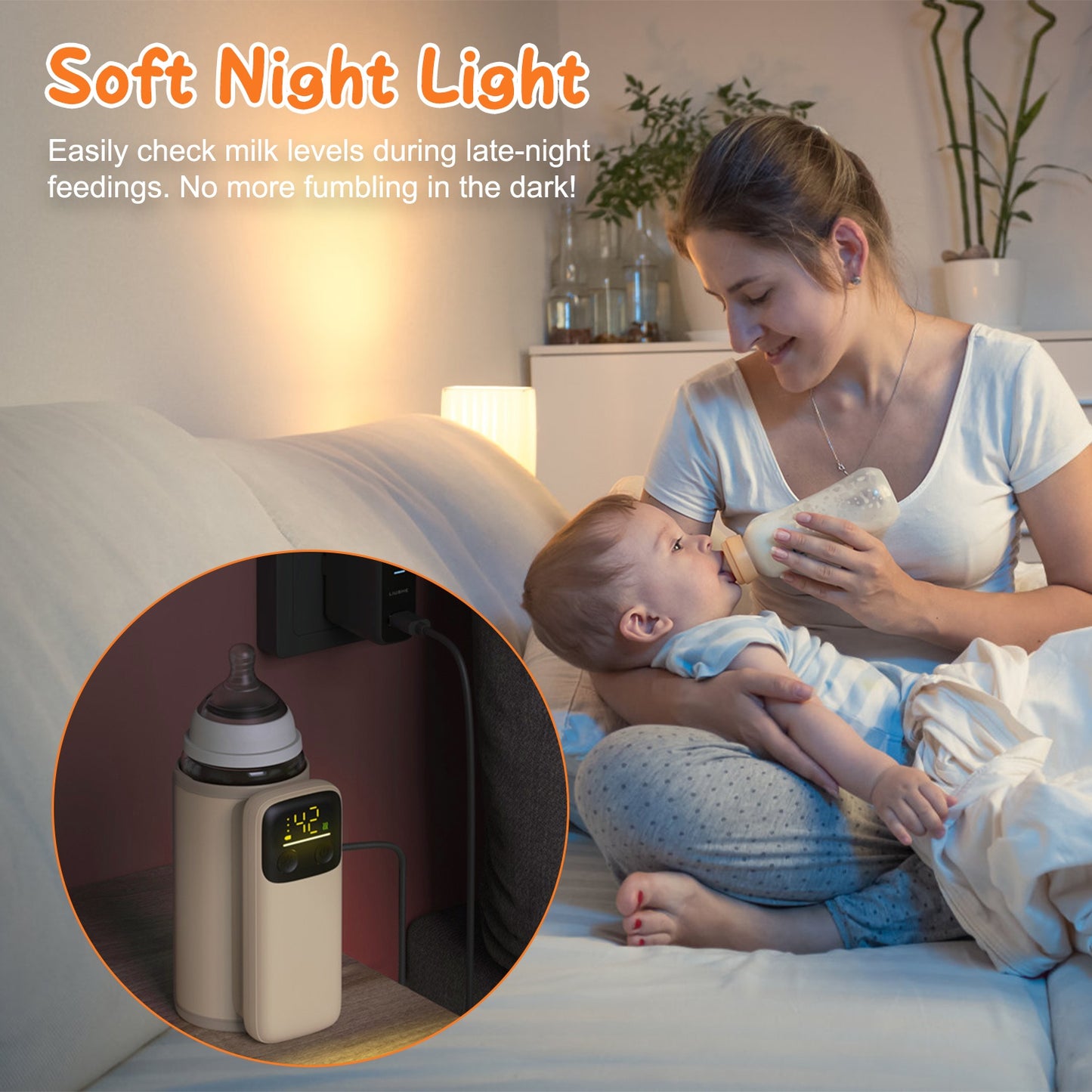 Portable Baby Bottle Warmer with Night Light – 6 Heating Levels for Home & Travel