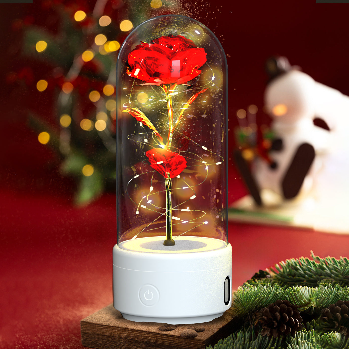2-in-1 Rose LED Night Light with Bluetooth Speaker – Romantic Glass Rose Lamp Valentine’s Day Gift
