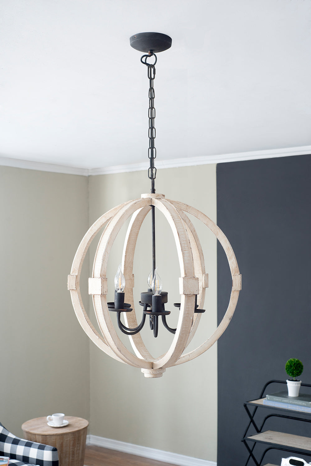 6-Light Wooden Chandelier with Adjustable Chain – Perfect for Kitchen, Dining Room & Entryway (Bulbs Not Included)