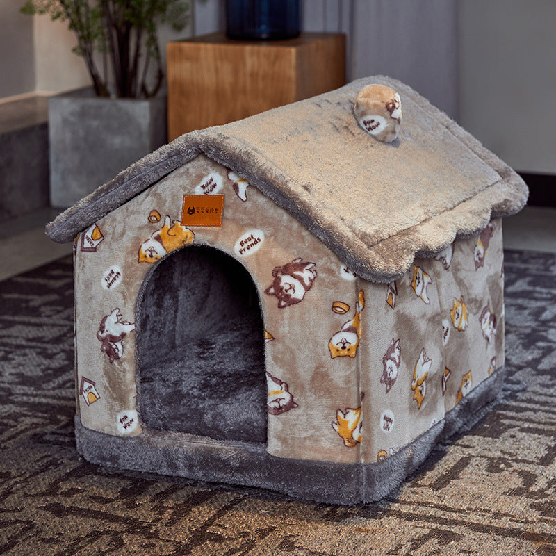 Foldable Dog & Cat House – Enclosed Pet Bed with Removable Nest