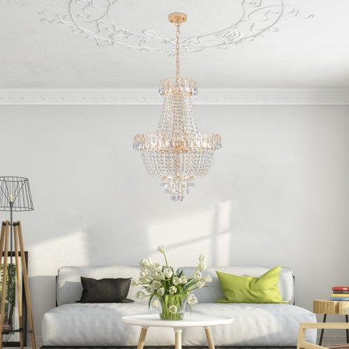 Golden Crystal Chandelier – Large Modern Luxury Lighting for Living Room, Dining, Bedroom & Hallway