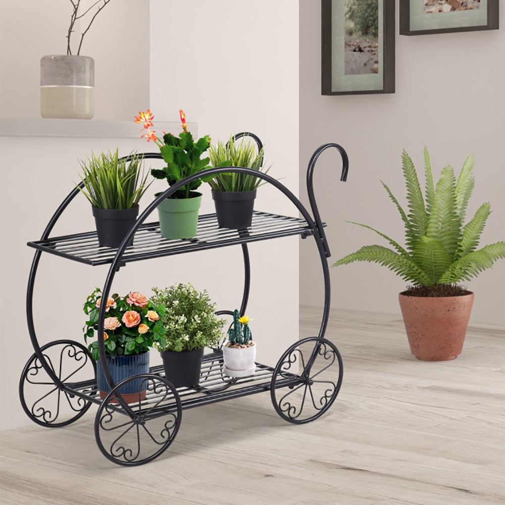 Heavy-Duty Metal Flower Cart Plant Stand for Indoor & Outdoor Décor