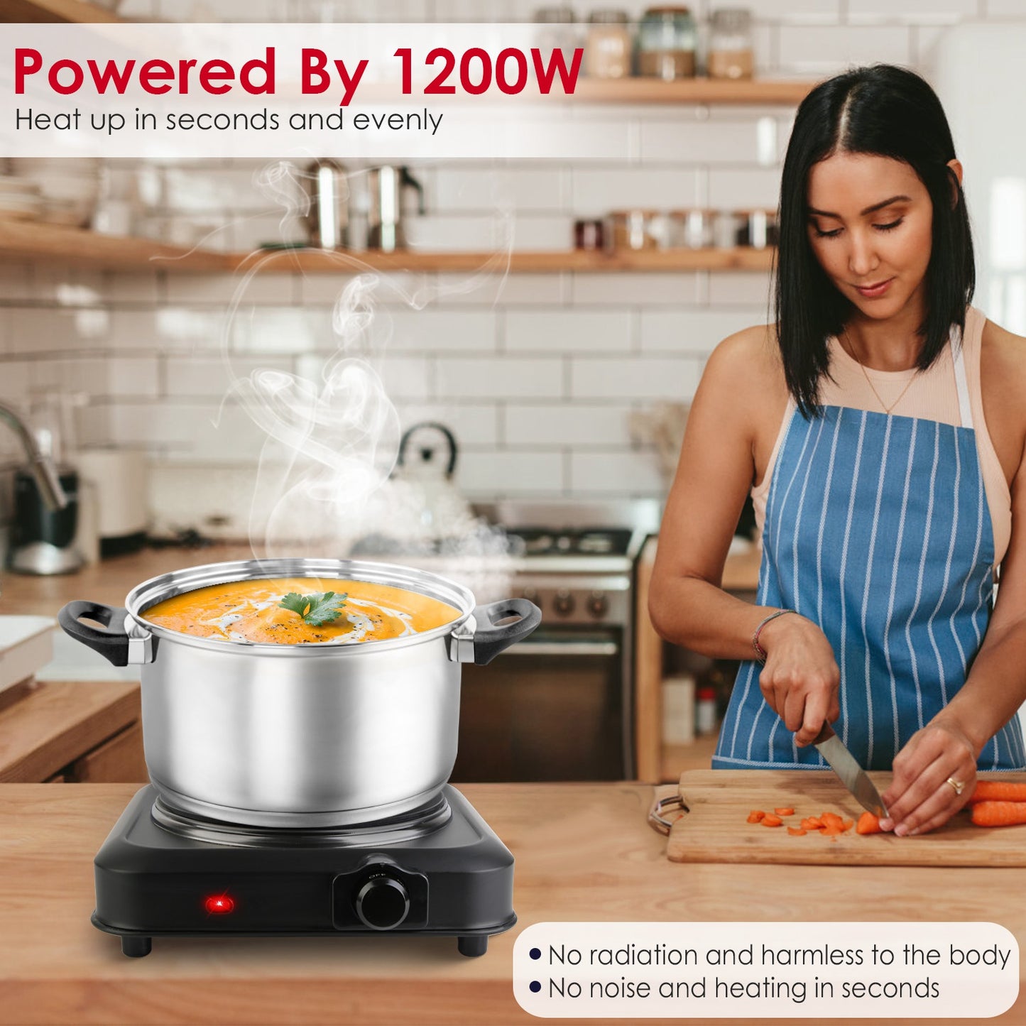 1200W Infrared Portable Electric Hot Plate – 7.5” Glass Cooktop with Adjustable Temperature